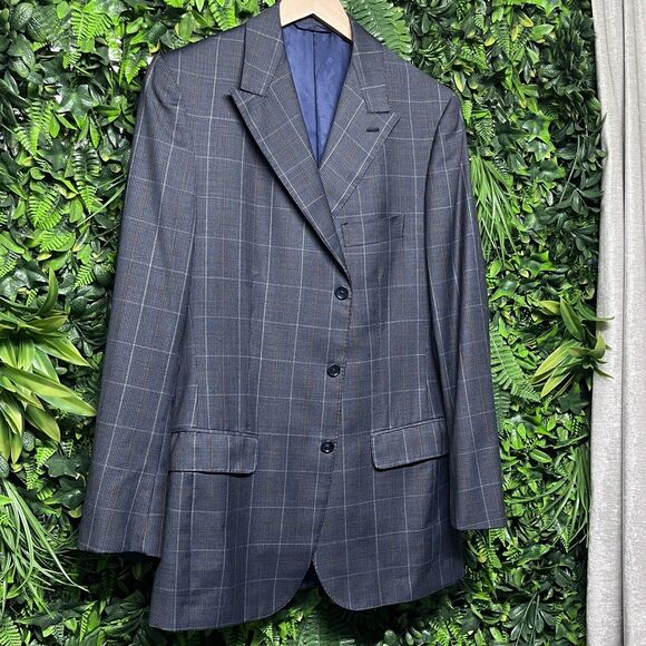 ASTOR & BLACK‎ Jacket Men 42 Blue Window Pane Plaid Blazer Sport Coat Custom - Picture 1 of 9